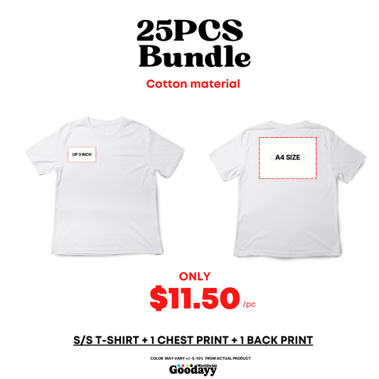 25pcs Bundle Cotton Polo Short Sleeve + 1 Chest Print + 1 A4 Back Print
