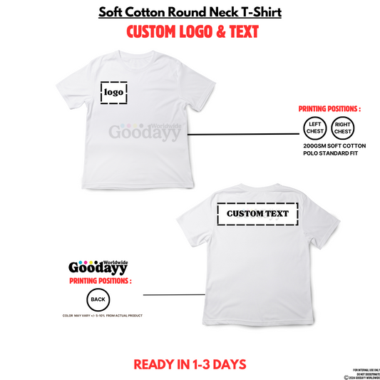 Custom 200GSM Soft Cotton Short Sleeve T-shirt  (chest + back print)